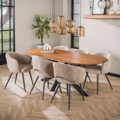 Fraaai Estes eettafel 215 cm ovale massief mango - zand