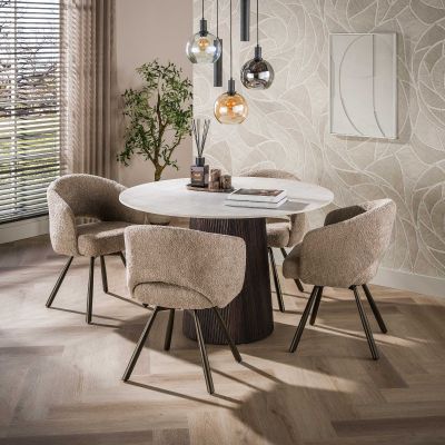 Fraaai Santana eettafel rond ø120cm - 3D keramiek Taj Mahal - donkerbruin