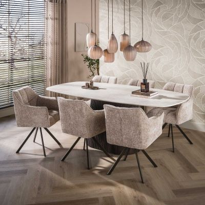 Fraaai Santana eettafel Deens ovaal 215 cm - 3D keramiek Taj Mahal - donkerbruin