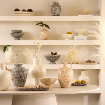 Light & Living Lera vaas Ø22x31 cm bamboo - zwart-crème
