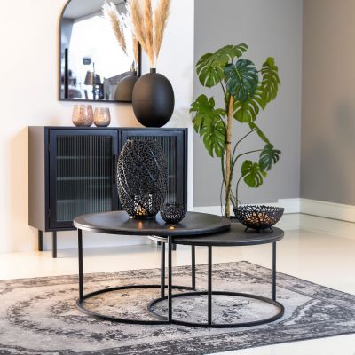 Light & Living Talca salontafel set van 2 Ø67,5x39,5+Ø75x45 cm - zwart - OUTLET B