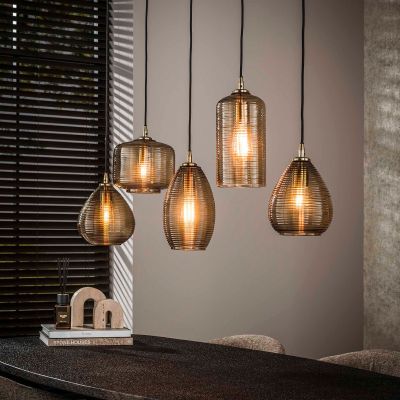 Fraaai Ruby hanglamp glas horizontaal 5-lichts - smoke bruin