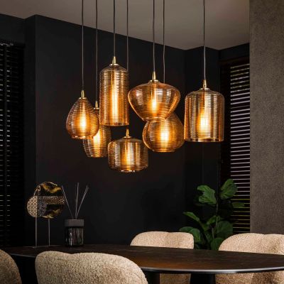Fraaai Ruby hanglamp gestreept glas 7L - amberkleurig