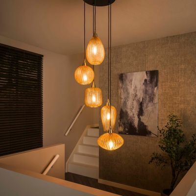Fraaai Holly hanglamp 5L getrapt - amberkleurig glas