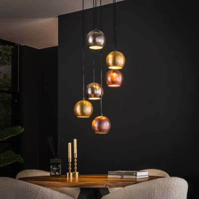 Fraaai Natalia hanglamp 6x bol - mat nikkel