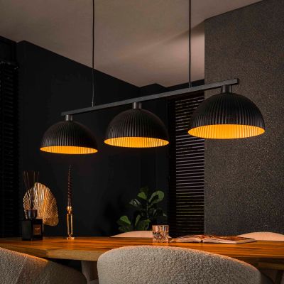 Fraaai Leonie hanglamp 3L halfronde kap-ribbel