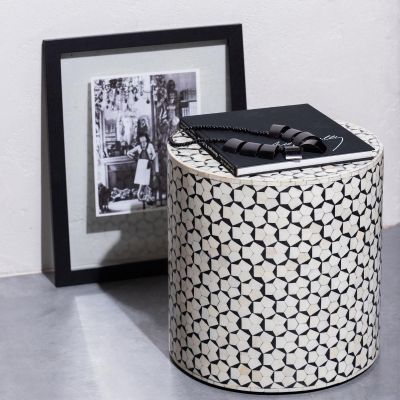 Woood Neva ronde bijzettafel - ø37 cm - zwart/wit