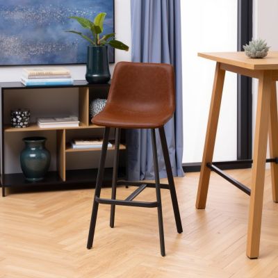 Nøra Carmine verstelbare barstoel | zwart metaal onderstel | stof PU retro - cognac