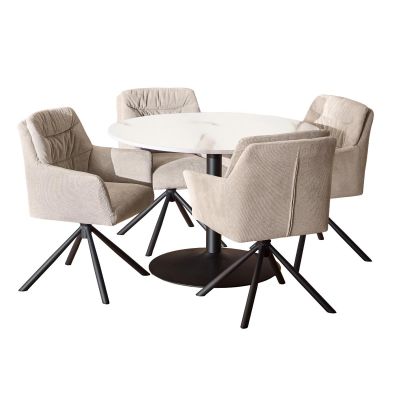 Nøra Jerrell ronde eettafel Ø110x75 cm + 4 draaistoelen -  beige