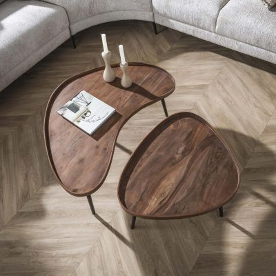 Fraaai Marino organische salontafel - 103 x 55 cm - acaciahout - brons onderstel - OUTLET B