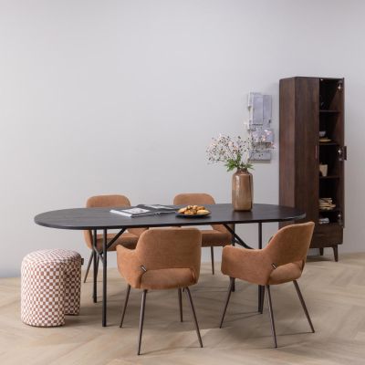 Woood Arthur eettafel ovaal eiken - H-poot - zwart