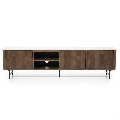 Eleonora TV meubel Lio - Mango hout & travertin - 200 cm - 3 deurs