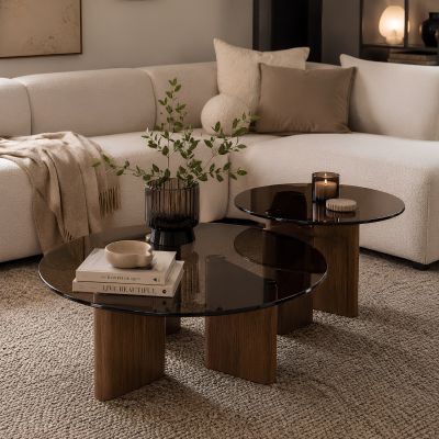 Fraaai Caruso salontafel rond set van 2 - brons glas