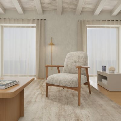 Nøra Torres fauteuil | naturel eikenfineer onderstel | stof Juto - beige