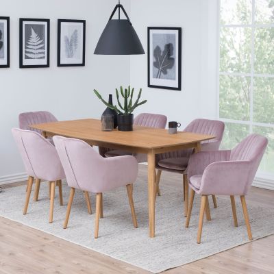 Nøra Lior armstoel | naturel oak onderstel | stof Vic - roze