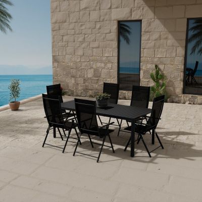 Svea Valarie rechthoekige tuintafel - zwart + 6x Crystal tuinstoelen - zwart