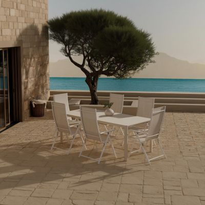 Svea Valarie rechthoekige tuintafel - beige + 6x Crystal tuinstoelen - beige