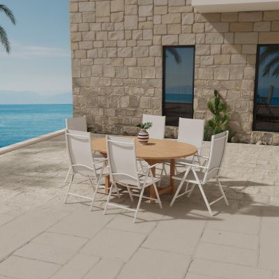 Svea Youssef ovale tuintafel - naturel + 6x Jonathan tuinstoelen - beige