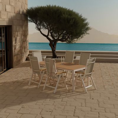 Svea Reginald rechthoekige tuintafel - beige + 6x Arline tuinstoelen - beige