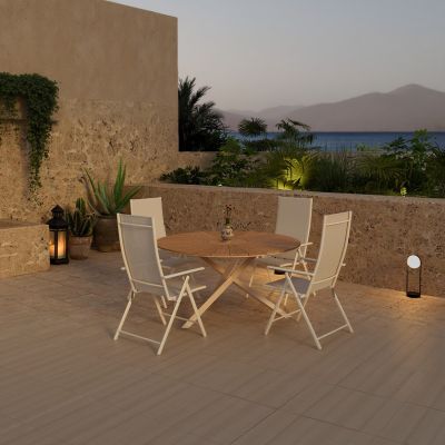 Svea Kathrine ronde tuintafel - naturel + 4x Crystal tuinstoelen - beige