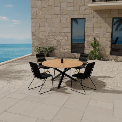 Svea Kathrine ronde tuintafel - zwart + 4x Dewey eetkamerstoelen - zwart