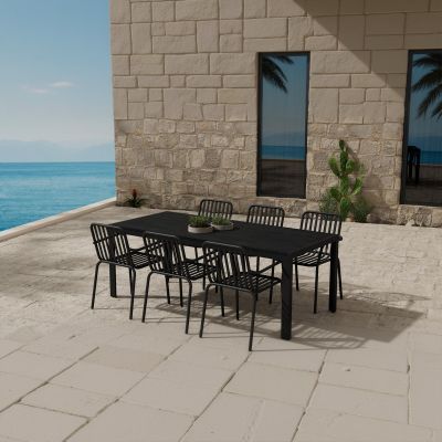 Svea Clara rechthoekige tuintafel - zwart + 6x Ina tuinstoelen - zwart
