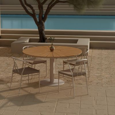 Svea Amanda ronde eettafel - beige + 4x Nick eetkamerstoelen - beige