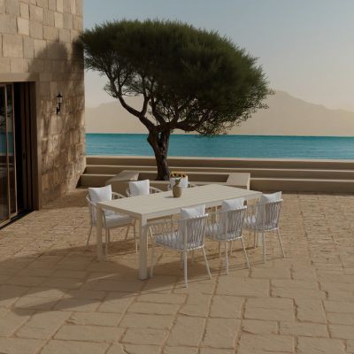 Svea Clara rechthoekige tuintafel - beige + 6x Emmitt tuinstoelen - wit