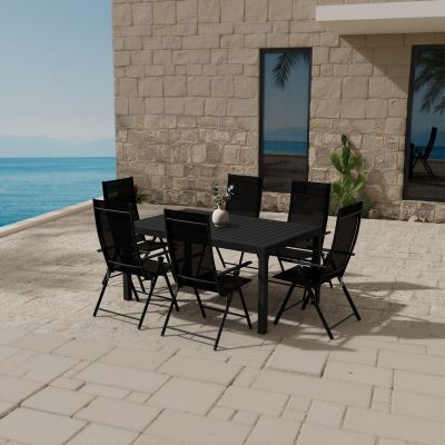Svea Sheila rechthoekige tuintafel - zwart + 6x Crystal tuinstoelen - zwart