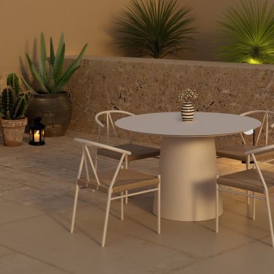 Svea Elliott ronde tuintafel - beige + 4x Nick tuinstoelen - beige