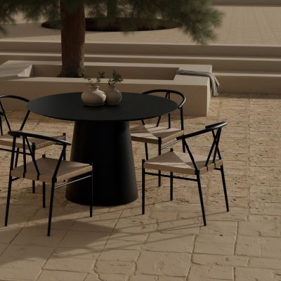 Svea Elliott ronde tuintafel - zwart + 4x Nick tuinstoelen - zwart