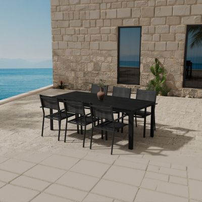 Svea Clara rechthoekige tuintafel - zwart + 6x Jami tuinstoelen - zwart
