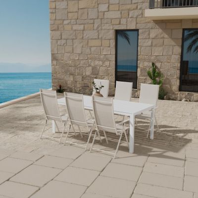 Svea Reginald rechthoekige tuintafel - wit + 6x Crystal tuinstoelen - beige
