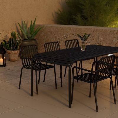 Svea Marina rechthoekige eettafel - zwart + 6x Ina eetkamerstoelen - zwart