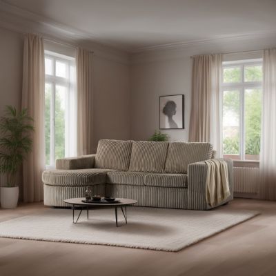 Vurna Niall 3-zits hoekbank links/rechts lord ribstof - beige