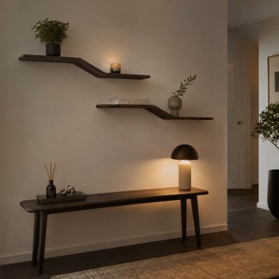Fraaai Rebecca wandplank teak s-vorm - set van 2 - massief teak espresso