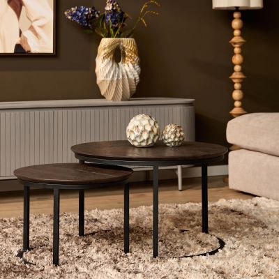 Starfurn Salontafel Otik set van 2 rond - donkerbruin