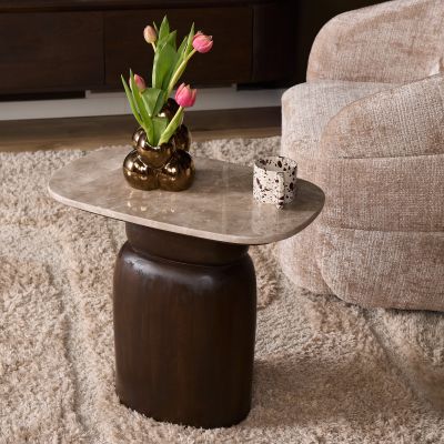 Starfurn Bijzettafel Silva 56 cm - donkerbruin/marmer
