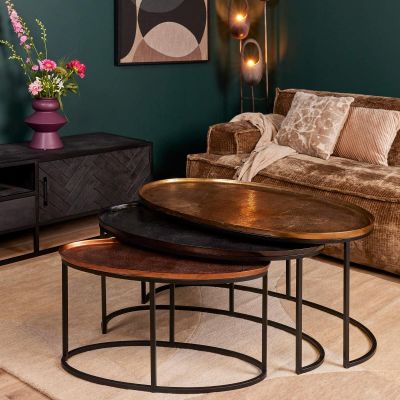 Starfurn Ovale salontafels Raley - set van 3 - goud/zwart/koper