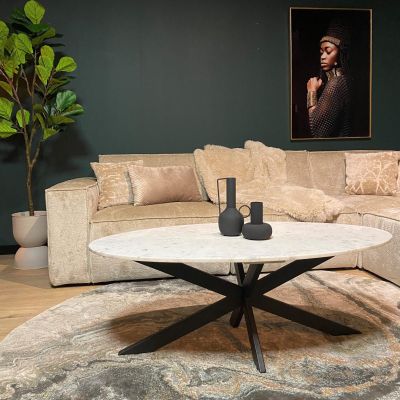 Starfurn Ovale salontafel Faye - 120 cm - marmer - wit