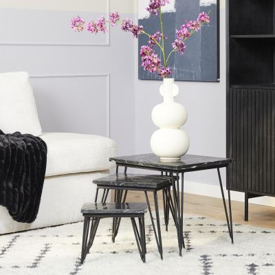 Starfurn Salontafel Jala set van 3 - Ø50 cm - zwart marmer