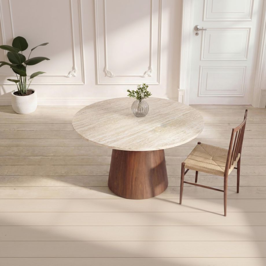 Svea Elliott ronde eettafel travertinelook - beige