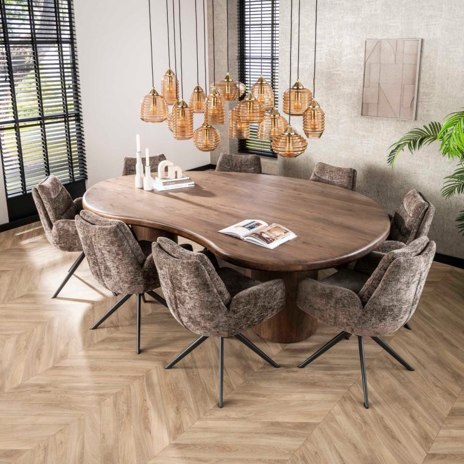 Fraaai Rahul eettafel sculpture - massief acacia drift bruin