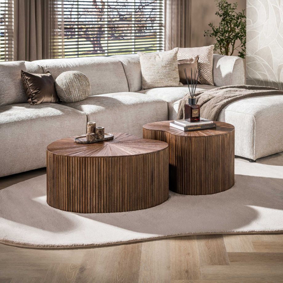 Fraaai Rebecca salontafel niervormig set van 2 teak - espresso