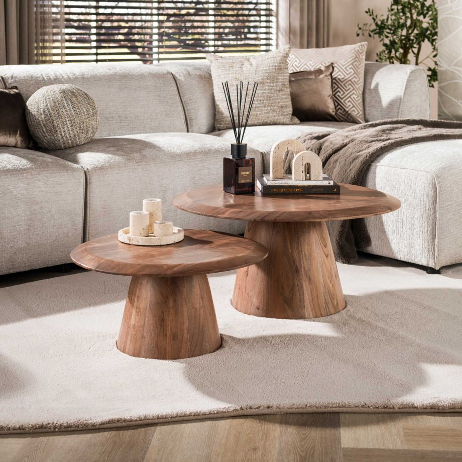 Fraaai Ronna salontafel set van 2 - massief acacia - bruin