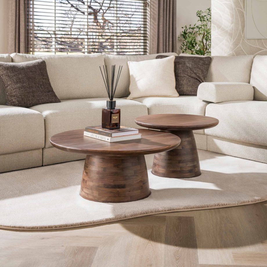 Fraaai Danny rond salontafel set van 2 - massief acaciahout - bruin