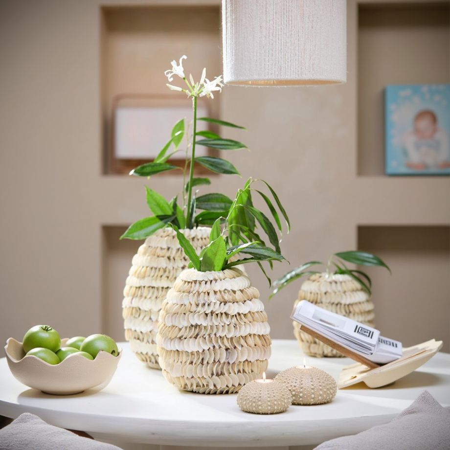 Light & Living Sarria vaas Ø33x35 cm bamboo - schelp crème