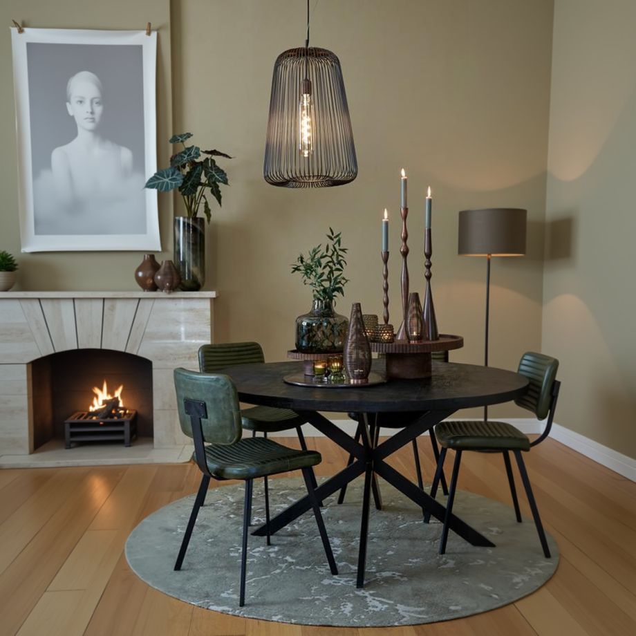 Light & Living Sjors rond vloerkleed ø200 - olijfgroen/lichtgrijs
