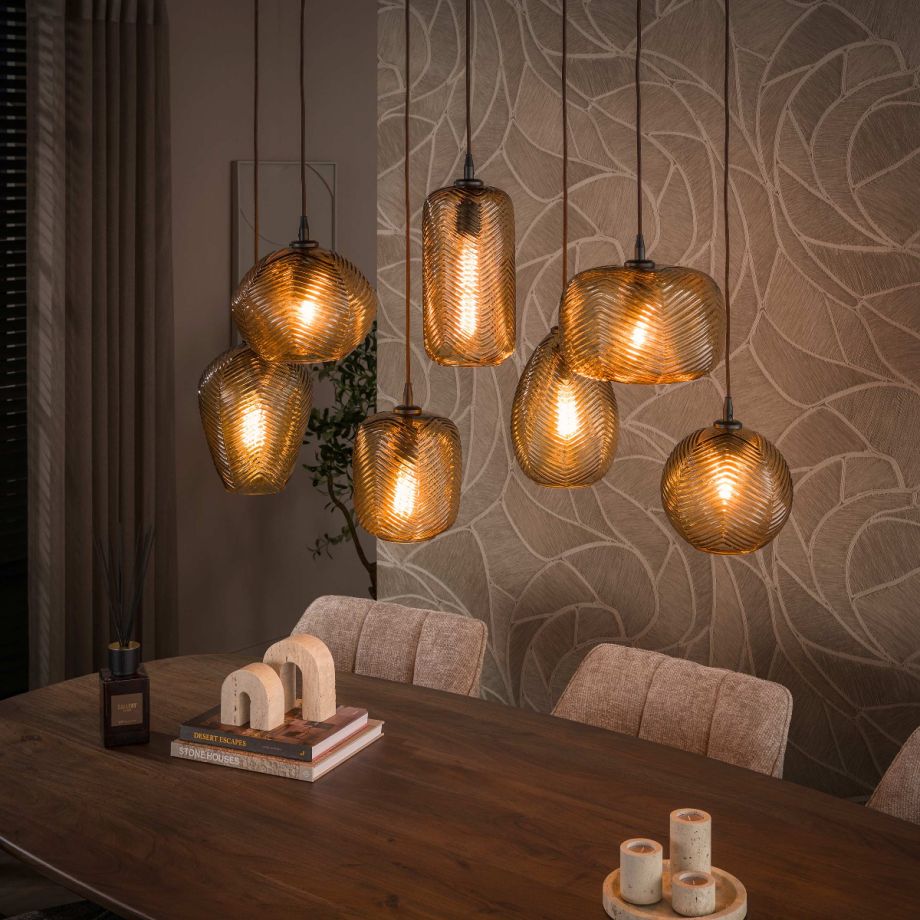 Fraaai Dana hanglamp 4+3-lichts - smoke bruin glas