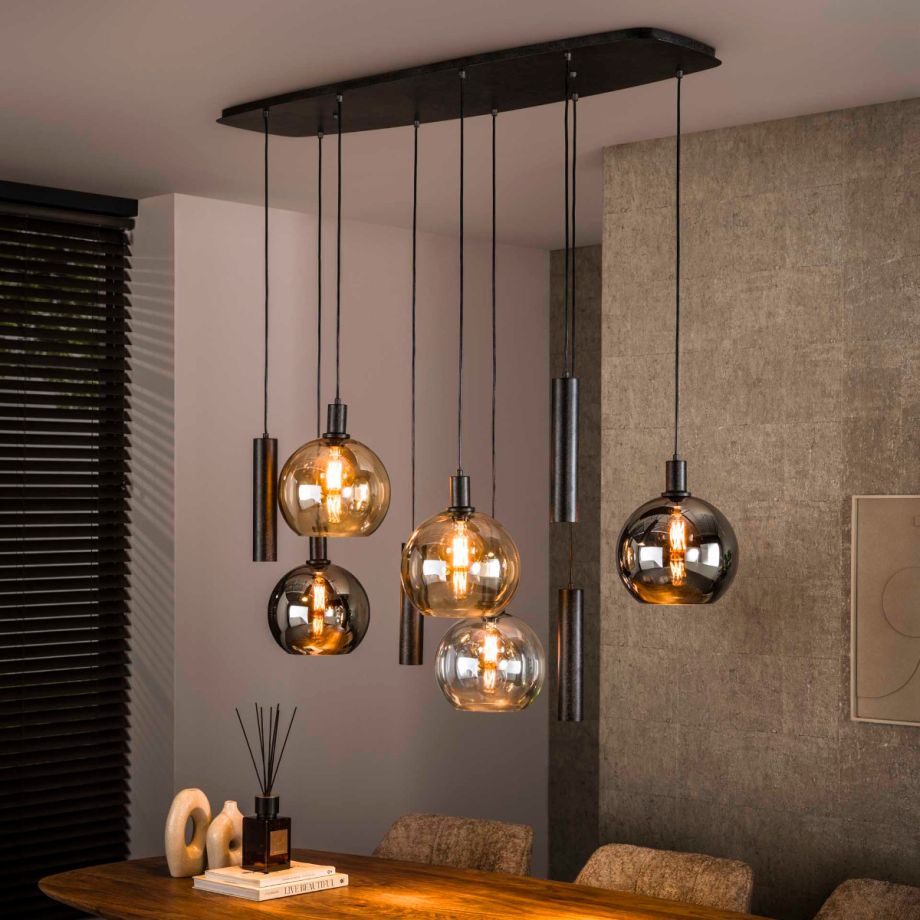 Fraaai Bruno hanglamp 5+4 lichts - zwart